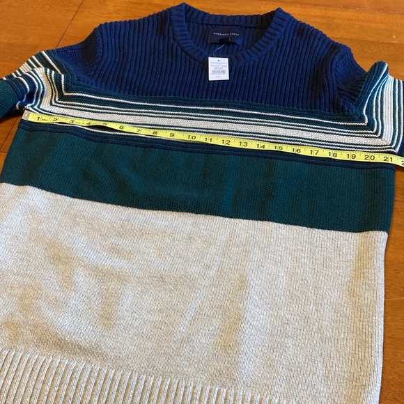 American Eagle Mens Size L Chunky Sweater Striped Colorblocked Green Blue Grey - Picture 13 of 14